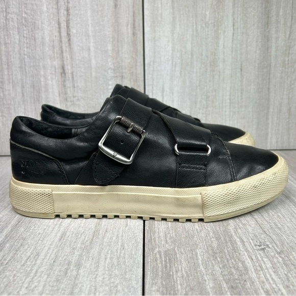 Frye Shoes - Frye Gia Low Moto Buckle Harness Black Leather Sneaker Shoes Women’s Size 8